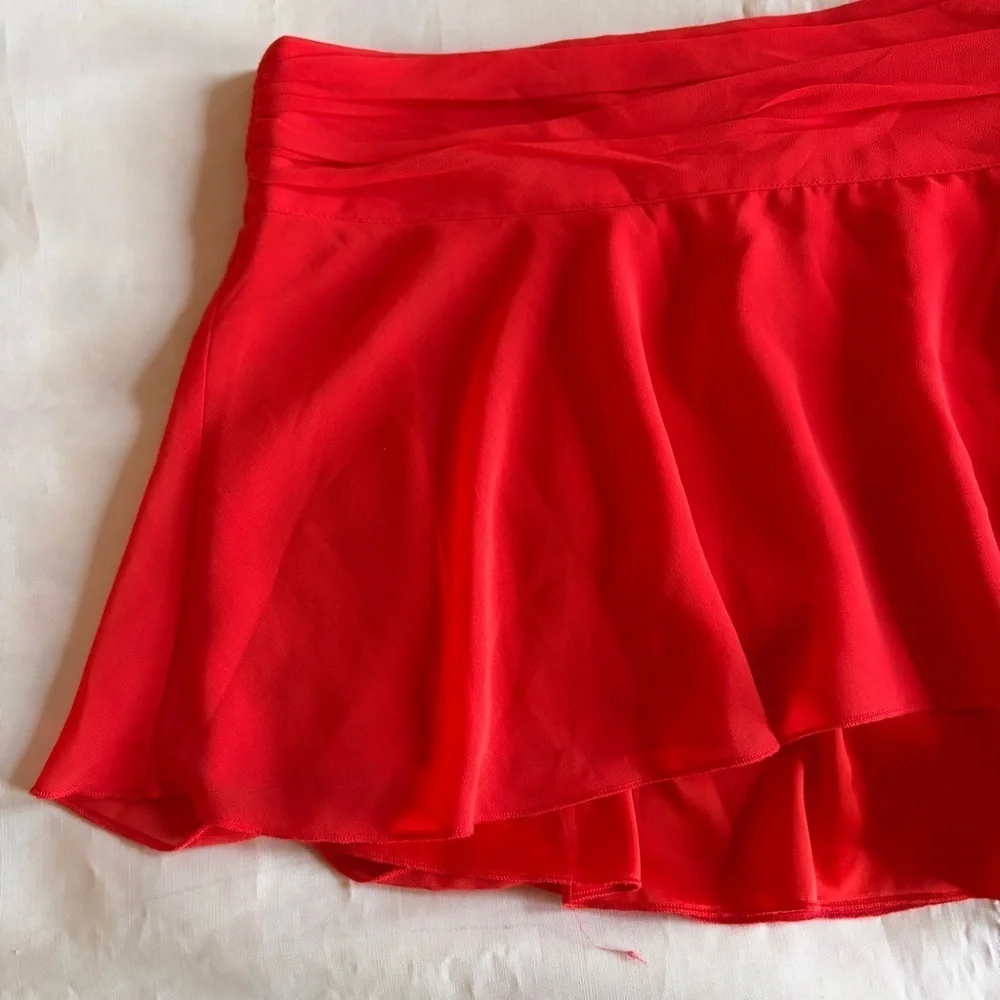 GUIZIO- Chiffon Slit Mini Skirt Size Large Poppy Orange Micro Summer Low Waist